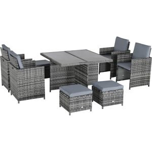 Outsunny 9PC Rattan Dining Set Garden Furniture 8-seater Wicker Outdoor Dining Set Chairs + Footrest + Table Thick Cushion - Grey
