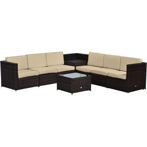 Outsunny 6-Seater Garden Rattan Furniture Patio Sofa and Table Set with Cushions Garden Corner Sofa 8 pcs Corner Wicker Seat Brown Aosom UK