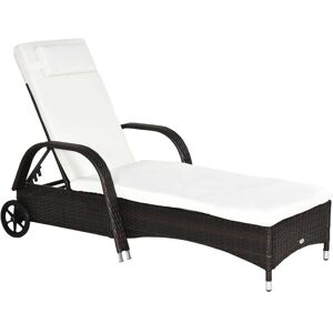 Outsunny Adjustable Rattan Sun Lounger Garden Recliner Bed Reclining Chair w/ Removable Headrest & Thickened Cushion, Brown