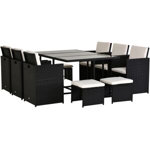 Outsunny 11PC Rattan Garden Furniture Outdoor Patio Dining Table Set Weave Wicker 10 Seater Stool Black
