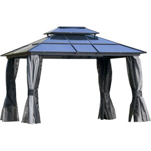 Outsunny 3.6 x 3(m) Polycarbonate Hardtop Gazebo Canopy with Double-Tier Roof and Aluminium Frame, Garden Pavilion with Mosquito Netting and Curtains