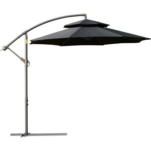Outsunny Cantilever Parasol: 2.7m Banana Umbrella with Crank Handle, Double-Tier Canopy, Cross Base, Hanging Sun Shade, Black Aosom UK