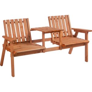 Outsunny 2-Seater Furniture Wooden Garden Bench Antique Loveseat Chair, Table Conversation Set for Yard, Lawn, Porch, Patio, Orange