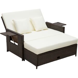 Outsunny 2 Seater Assembled Garden Patio Outdoor Rattan Furniture Sofa Sun Lounger Daybed with Fire Retardant Sponge - Brown Aosom UK