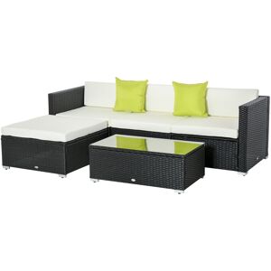 Outsunny 4-Seater Garden Rattan Furniture Outdoor Sectional Rattan Sofa Set Coffee Table Patio Furniture Metal Frame w/ Cushion Pillows Aosom UK