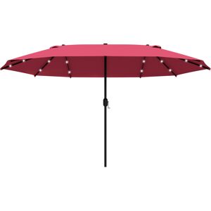 Outsunny 4.4m Double-Sided Sun Umbrella Garden Parasol Patio Sun Shade Outdoor with LED Solar Light, NO BASE INCLUDED, Wine Red