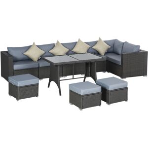 Outsunny 10PC Garden Rattan Corner Dining Sofa Set 9-seater Patio Tables Stools Outdoor Wicker Lounge Conservatory Furniture w/ Cushions & Pillow