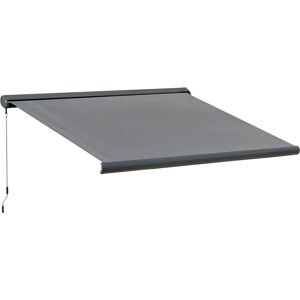 Outsunny Cassette Electric Motorised Manual Awning Door Window Patio Canopy Retractable Sun Shade w/ R/C, 350x300cm Grey