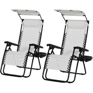 Outsunny 2 Piece Foldable Reclining Garden Chair with Headrest, Zero Gravity Deck Sun Lounger Seat Chair with Footrest, Armrest, White