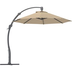 Outsunny 3(m) Garden Cantilever Parasol, Round Overhanging Umbrella with Crank Handle, Cross Base, Aluminium Frame and 360° Rotation, Banana Patio Umbrella for Outdoor Sun Shade, Khaki