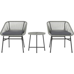 Outsunny 3 Pieces Rattan Bistro Set, Wicker Small Garden Table and Chairs Set with Cushions and Glass Top for Outdoor, Patio, Balcony, Light Grey