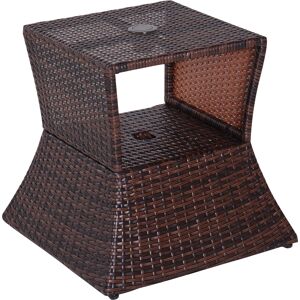 Outsunny Outdoor Patio Rattan Wicker Coffee Table Bistro Side Table w/ Umbrella Hole and Storage Space, Brown Aosom UK