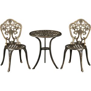 Outsunny 3 Piece Cast Aluminium Garden Bistro Set for 2 with Parasol Hole, Outdoor Coffee Table Set, Two Armless Chairs and Round Coffee Table