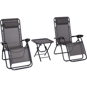 Outsunny 3pcs Folding Zero Gravity Chairs Sun Lounger Table Set w/ Cup Holders Reclining Garden Yard Pool, Dark Grey Aosom UK