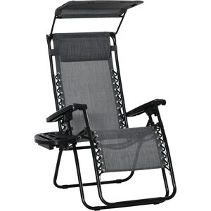 Outsunny Zero Gravity Garden Deck Folding Chair Patio Sun Lounger Reclining Seat with Cup Holder & Canopy Shade - Grey Aosom UK