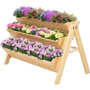 Outsunny 3 Tier Wooden Garden Raised Bed Vertical Plant Bed with Clapboard and Hooks, 120 x 68 x 80cm Aosom UK