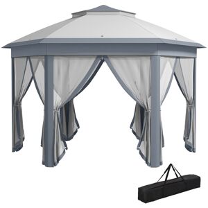 Outsunny Hexagon Patio Gazebo Pop Up Gazebo Outdoor Double Roof Instant Shelter with Netting, 4m x 4m, Grey