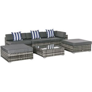 Outsunny 5-Seater Rattan Sofa Coffee Table Set Sectional Wicker Weave Furniture for Garden Outdoor Conservatory w/ Pillow Cushion Grey
