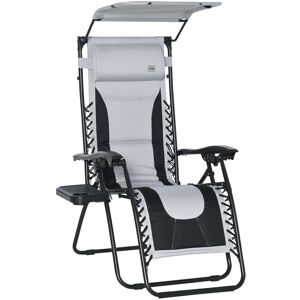 Outsunny Zero Gravity Garden Loungers, Folding Reclining Patio Chair with Shade Cover, Cup Holder and Headrest for Poolside, Camping, Grey Aosom UK