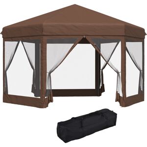 Outsunny 3x3.5m Hexagonal Pop Up Gazebo Party Canopy Height Adjustable Tent Sun Shelter w/ Mosquito Netting Zipped Door, Brown