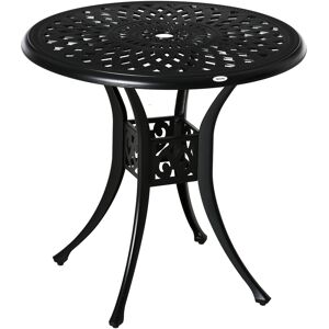 Outsunny 78cm Round Garden Dining Table Bistro Set with Parasol Hole Antique Cast Aluminium Outdoor Table, Black