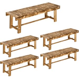 Outsunny Set of 5 2-seater Outdoor Indoor Garden Wooden Bench Patio Loveseat Fir 110L x 38W x 35H cm Carbonised Aosom UK