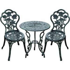 Outsunny Cast Aluminium Outdoor Patio Garden Bistro Elegant Design Table Chair Set - Green (3-Piece)