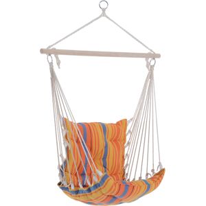 Outsunny Garden Yard Patio Swing Seat, Hanging Hammock Chair, Cotton Rope Cushioned, Wooden Cotton Cloth, Orange Aosom UK