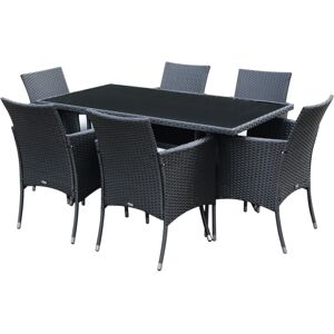 Outsunny 6-Seater Rattan Dining Set Garden Furniture Patio Rectangular Table Cube Chairs Outdoor Fire Retardant Sponge Black Aosom UK
