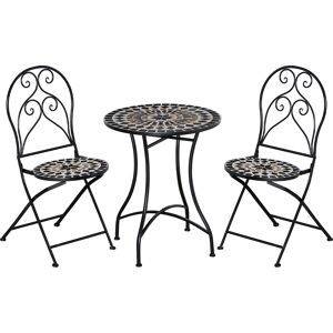 Outsunny 3 Piece Garden Outdoor Bistro Set with Coffee Table and 2 Folding Chairs, Mosaic Tile Top and Seats, Metal Frame, for Patio Balcony