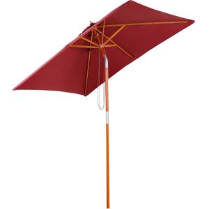 Outsunny 2 x 1.5m Patio Garden Parasol Sun Umbrella Sunshade Canopy Outdoor Backyard Furniture Fir Wooden Pole 6 Ribs Tilt Mechanism - Wine Red