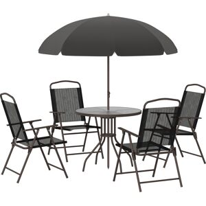 Outsunny 6 PCs Garden Patio Furniture Set Bistro Set Texteline Folding Chairs +Table +Parasol (Black)