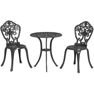 Outsunny 3 Piece Cast Aluminium Garden Bistro Set for 2 with Parasol Hole, Outdoor Coffee Table Set for Balcony, Patio, Black