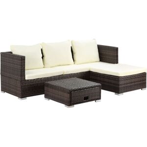 Outsunny 4-Seater Rattan Garden Furniture Storage Sofa Set Wicker Coffee Table Conservatory Sun Lounger Outdoor Weave w/ Cushion, Brown Aosom UK
