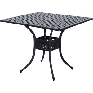 Outsunny Aluminium Square Garden Table with Parasol Hole, Grid Design Outdoor Dining Table for Patio, 90cm, Black Aosom UK