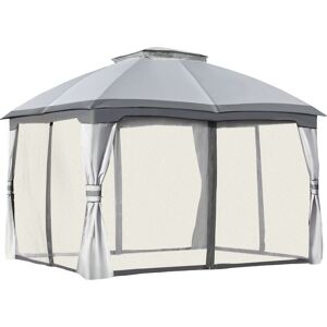 Outsunny 3.7 x 3(m) Metal Gazebo Canopy Party Tent Garden Patio Shelter with Netting Sidewalls & Double Tiered Roof, Grey