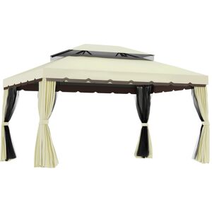Outsunny 3 x 4 m Aluminium Metal Gazebo Marquee Canopy Pavilion Patio Garden Party Tent Shelter with Nets and Sidewalls - Cream White