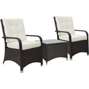 Outsunny 2-Seater Rattan Bistro Set Garden Furniture Sofa Chair Table Wicker Weave Outdoor Patio Conservatory Set w/ Cover Steel Frame, Brown