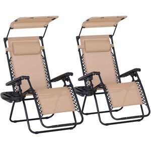 Outsunny 2 Piece Foldable Reclining Garden Chair w/ Headrest, Zero Gravity Deck Sun Lounger Seat Chair w/ Footrest, Cup Holder & Canopy Aosom UK
