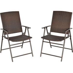 Outsunny 2pcs Folding Garden Chair Rattan Bistro Set with Armrest for Outdoor Steel Frame Aosom UK