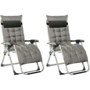 Outsunny 2 Piece Garden Sun Lounger, Anti Gravity Chair, Folding Outdoor Sun Lounger with Cushion Headrest, Dark Grey Aosom UK