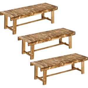 Outsunny Set of 3 2-seater Outdoor Indoor Garden Wooden Bench Patio Loveseat Fir 110L x 38W x 35H cm Carbonised Aosom UK