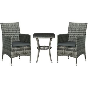 Outsunny 3 PCs Rattan Garden Bistro Set with Cushions Patio Weave Companion Chair Table Set Conservatory, Light Grey Aosom UK