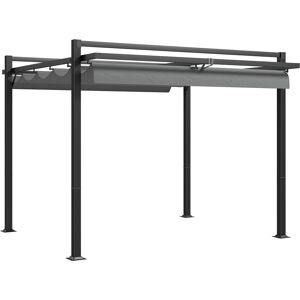 Outsunny 3 x 3(m) Retractable Pergola, Garden Gazebo Shelter with Aluminium Frame, for Grill, Patio, Deck, Dark Grey