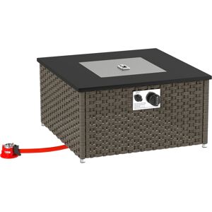 Outsunny Rattan Gas Fire Pit Table for Garden, 13 KW Smokeless Propane Fire Pit with Lid, Square Garden Coffee Table with Patio Heater for Outdoor, Patio, 58 x 58 x 33 cm, Grey
