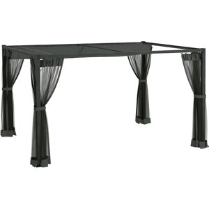 Outsunny 3 x 4m Retractable Pergola, Garden Gazebo Shelter with Nettings, for Grill, Patio, Deck, Dark Grey
