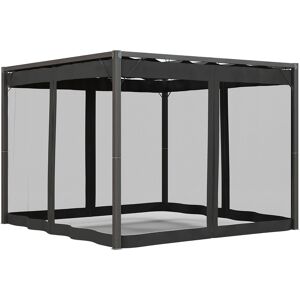 Outsunny 3 x 3 m Retractable Pergola, Garden Gazebo Shelter with Nettings, for Grill, Patio, Deck, Dark Grey