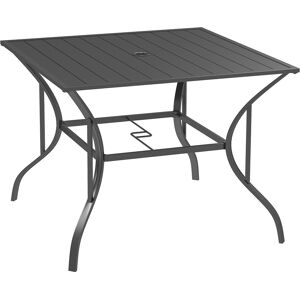 Outsunny Outdoor Dining Table 94x94cm with Parasol Hole, Four-Seater Garden Table with Slatted Metal Plate Top, Dark Grey Aosom UK