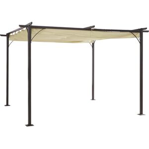 Outsunny 3.5M X 3.5M Metal Pergola Gazebo Awning Retractable Canopy Outdoor Garden Sun Shade Shelter Marquee Party BBQ, Beige