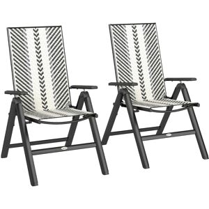 Outsunny Outdoor Rattan Folding Chair with 5-Position Adjustable Backrest, Wicker Garden Dining Chair with Wide Armrest, Set of 2 for Patio, Terrace, Balcony, Grey